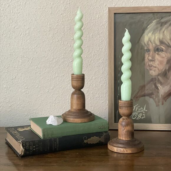 Vintage Wooden pair(2) Of Candle Holders Mid Century Modern Farmhouse Decor - Picture 1 of 9